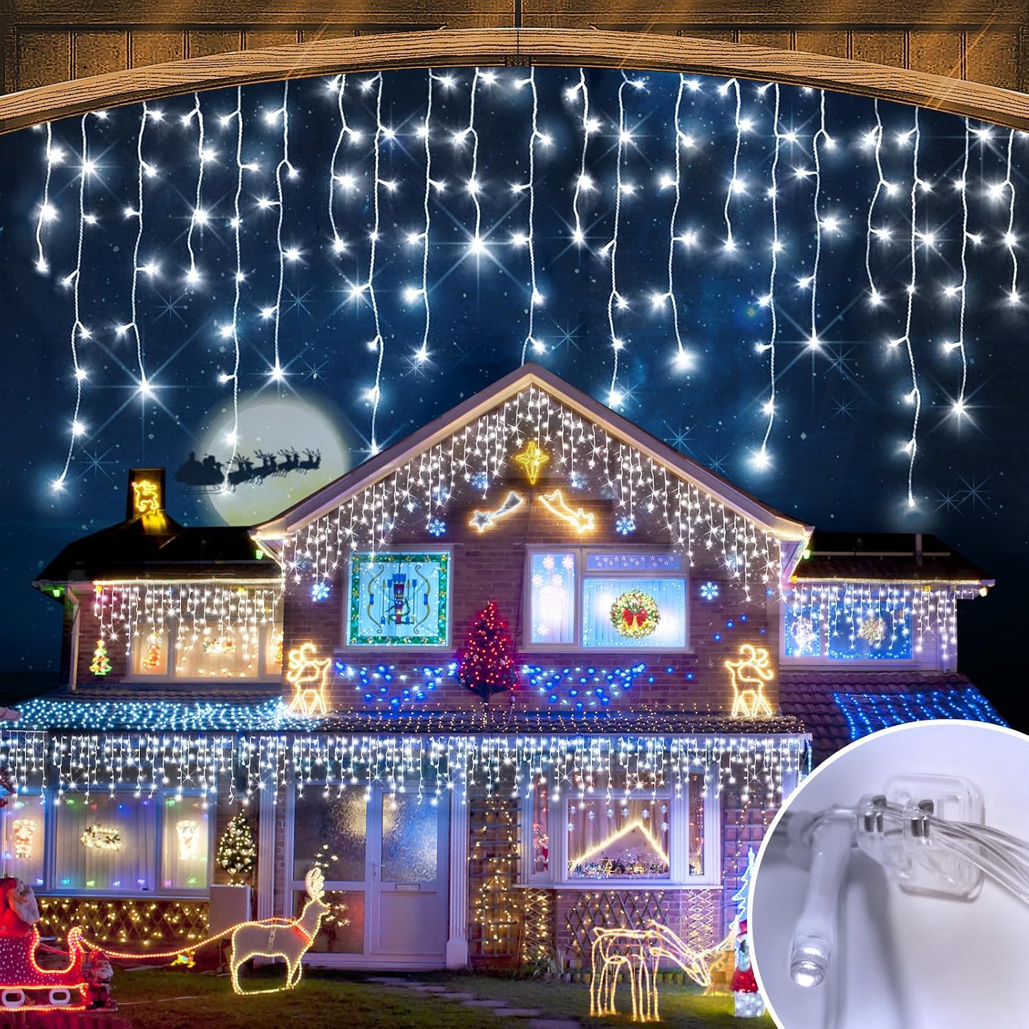 Outdoor Lighting Waterproof - ไฟประดับคริสต์มาสสำหรับใช้ภายนอกอาคาร ความยาว 164 ฟุต ไฟ LED
