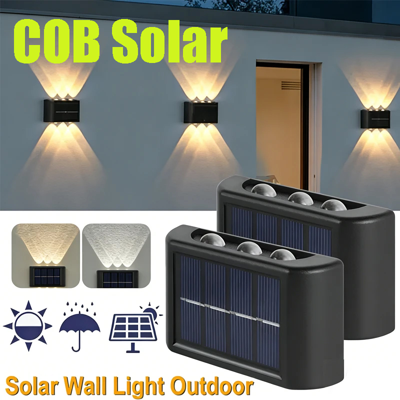Outdoor Lighting And Landscape - โคมไฟติดผนังพลังงานแสงอาทิตย์ COB กันน้ำสำหรับภายนอกอาคาร ไฟส่องขึ้นลงพร้อมเลนส์นูน สำหรับสวน ถนน