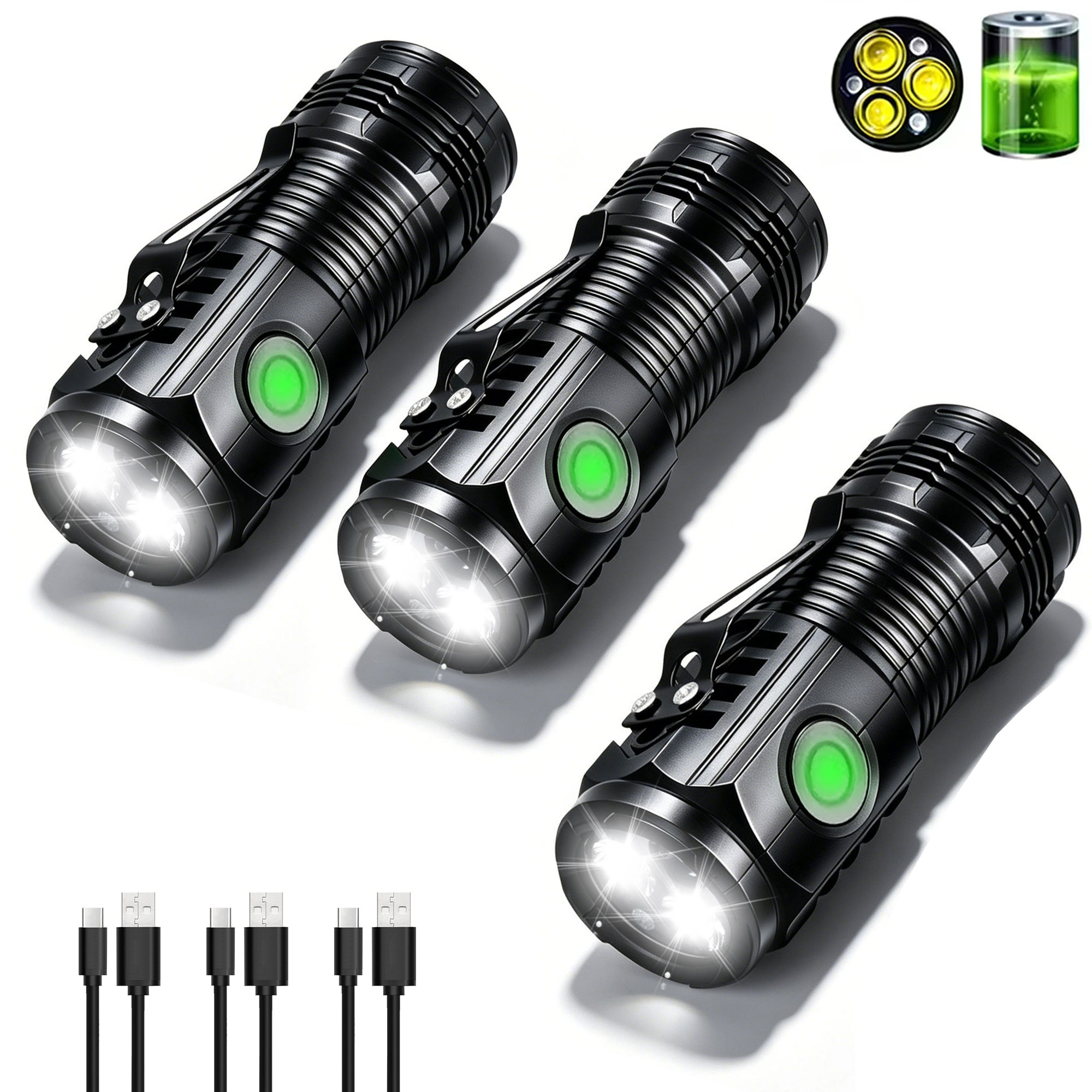 Outdoor Lighting Black - ไฟฉายแบบพกพาแบบชาร์จไฟได้สำหรับใช้งานกลางแจ้ง แสงแรง กันน้ำ ใช้สำหรับตั้งแคมป์ เดินป่า ไฟฉายฉุกเฉิน