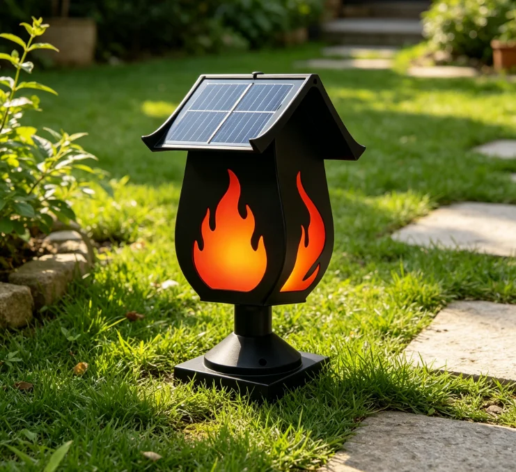 Outdoor Lighting And Landscape - ไฟส่องเสาพลังงานแสงอาทิตย์ ไฟจำลองเปลวไฟ ไฟพลังงานแสงอาทิตย์กันน้ำสำหรับใช้งานกลางแจ้ง สำหรับตกแต่งสวน ลานบ้าน และภูมิทัศน์