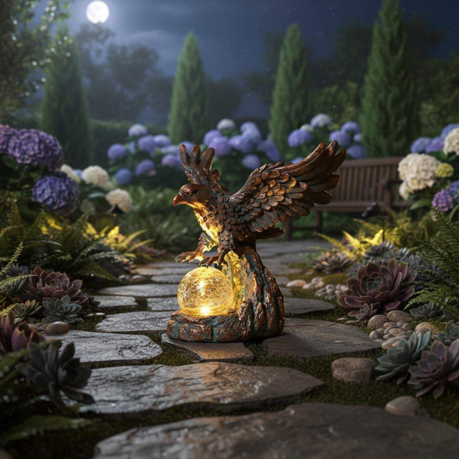Outdoor Lighting Pathway - โคมไฟรูปปั้นนกอินทรีพลังงานแสงอาทิตย์ กันน้ำ สำหรับใช้งานกลางแจ้งในสวนและทางเดิน