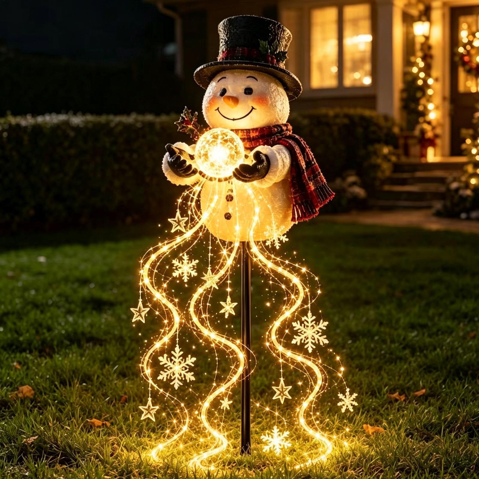 Outdoor Lighting Pathway - ไฟประดับทางเดินคริสต์มาส 60 ซม. ไฟประดับแบบเสียบดินรูปตุ๊กตาหิมะพลังงานแสงอาทิตย์ กันน้ำ ไฟประดับสำหรับเทศกาล