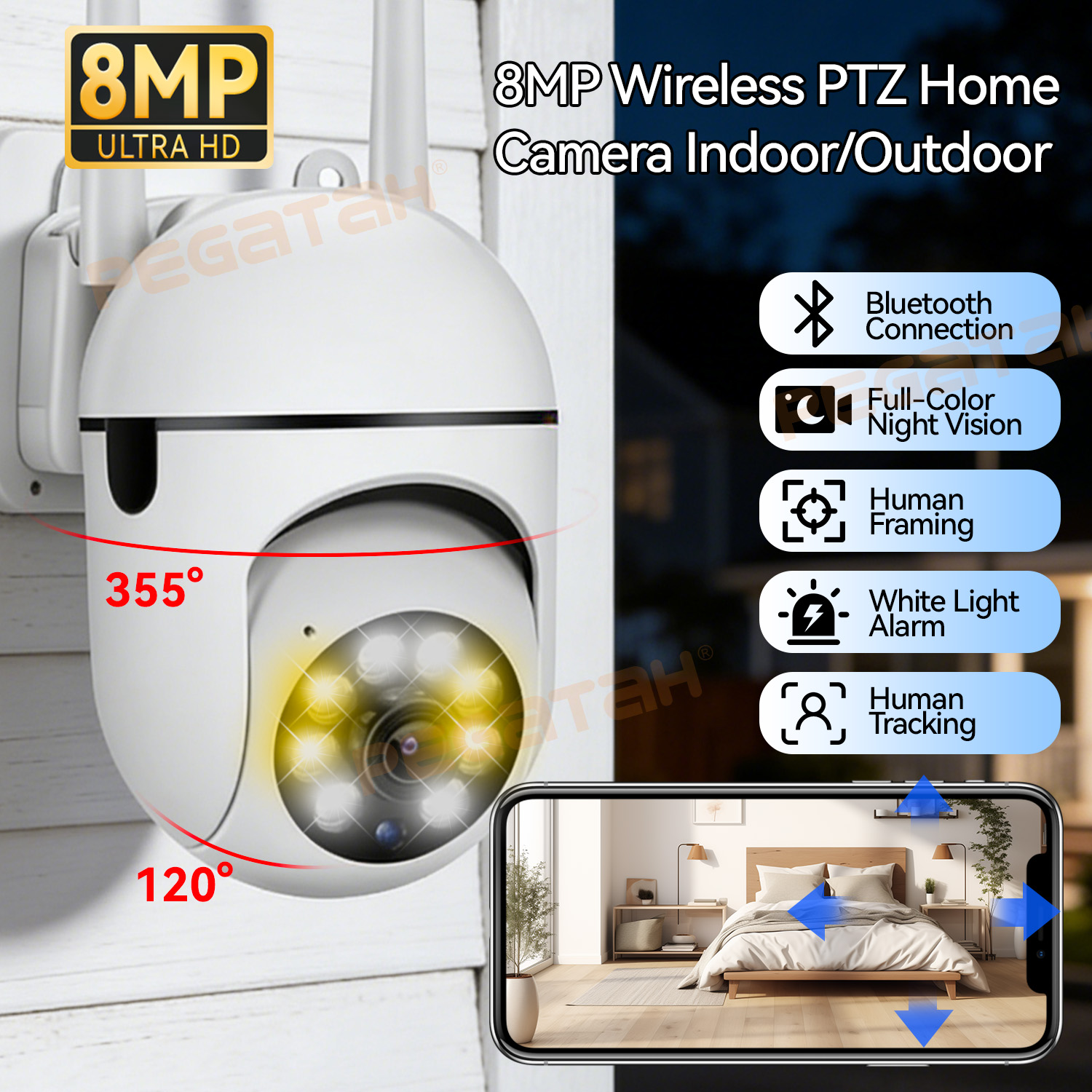 Outdoor Lighting Track - กล้องวงจรปิด IP 8MP 2.4G Wifi พร้อมระบบมองเห็นกลางคืนแบบสี