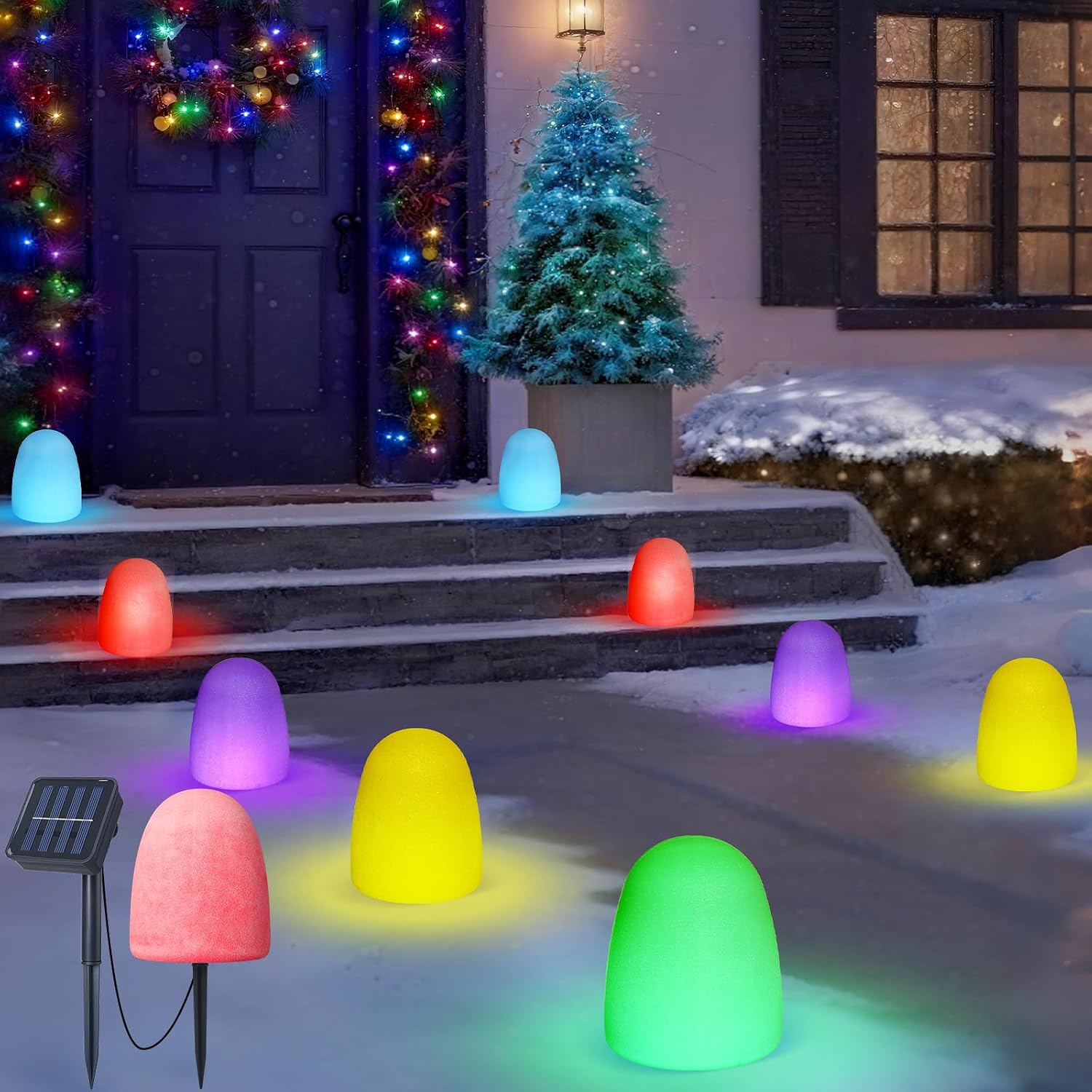 Outdoor Lighting Pathway - ไฟโซลาร์เซลล์หลากสีสำหรับทางเดิน, ชุด 12 ชิ้น ไฟ LED